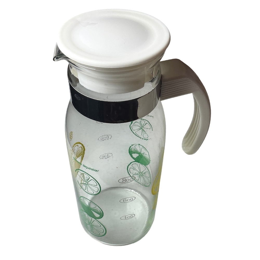 Vintage Pyrex Pitcher with Lid and Handle Citrus Lemon Lime Print 800ml Carafe